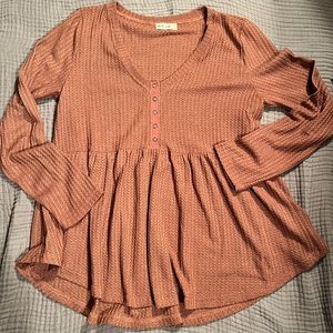 Mauve waffle knit peplum top